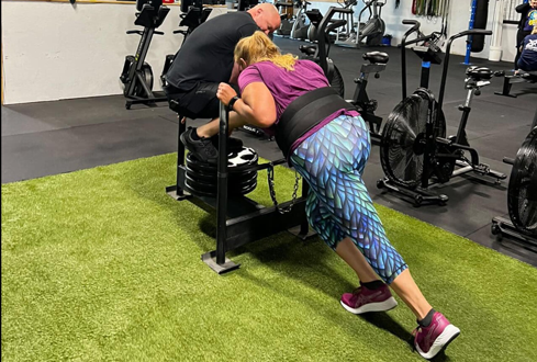 Personal training sled push workout at Freedom Fitness Wentzville